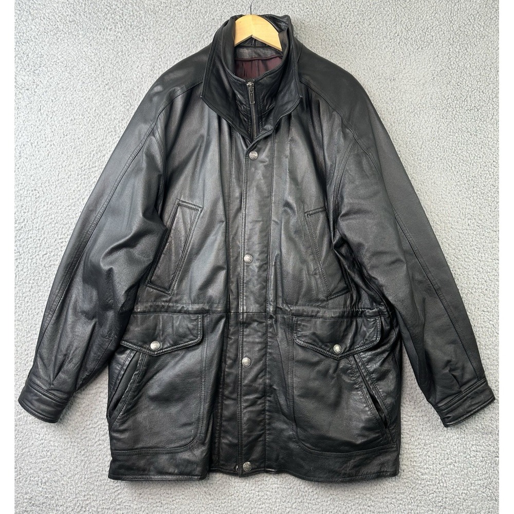 VTG Wilsons Leather Bomber Jacket Mens Large Black Zip Snap